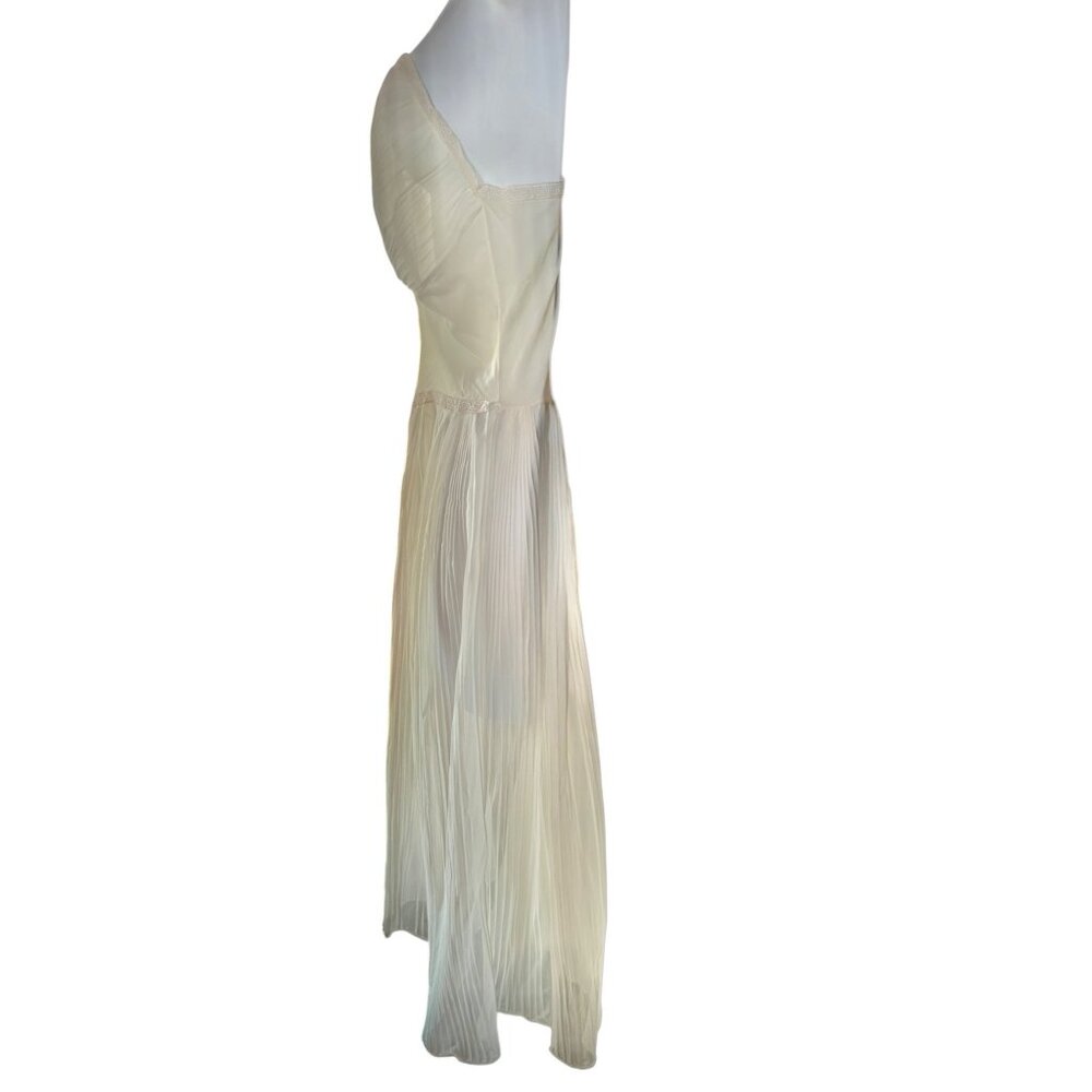 Rogers Cream Pleated Nightgown Grecian Trim Adjustable Straps Coquette 1950s - Picture 4 of 12